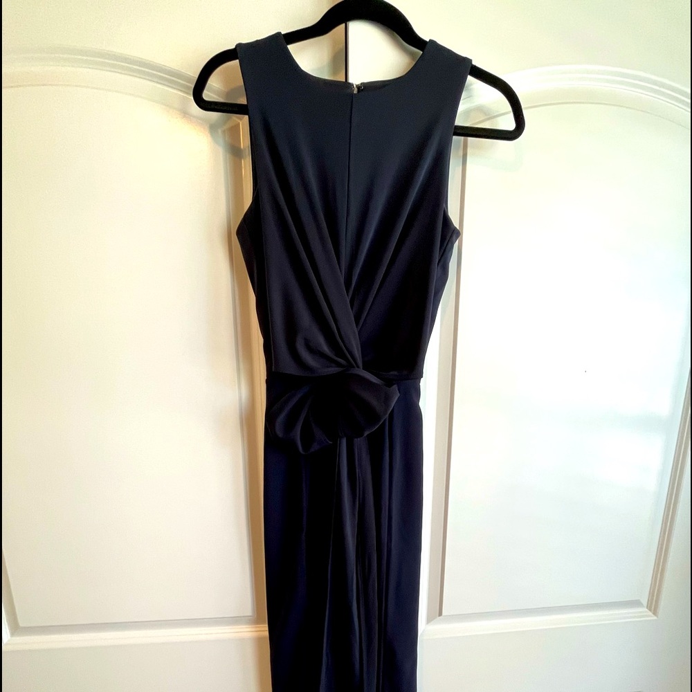 Ann Taylor Navy Jumpsuit with Tie- closure around waist.  Size 2P
